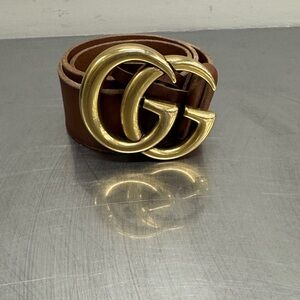 Brown Gucci Belt with Gold GG Buckle